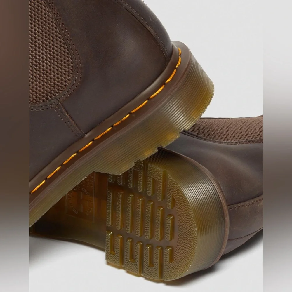 Dr. Martens 2976 Yellow Stitch Leather Brown Chelsea Boots Sz W 5 M 4 NWT